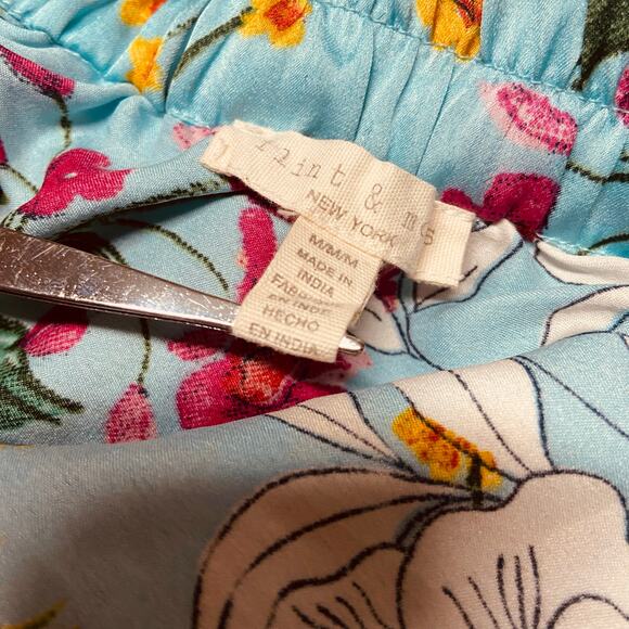 Flint & Moss Skirt Floral Tie Elastic Waist Circle Flowing Midi Size M Teal - Picture 9 of 10